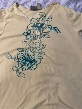 Caribbean Joe Yellow Tee Floral Tropical Vacation